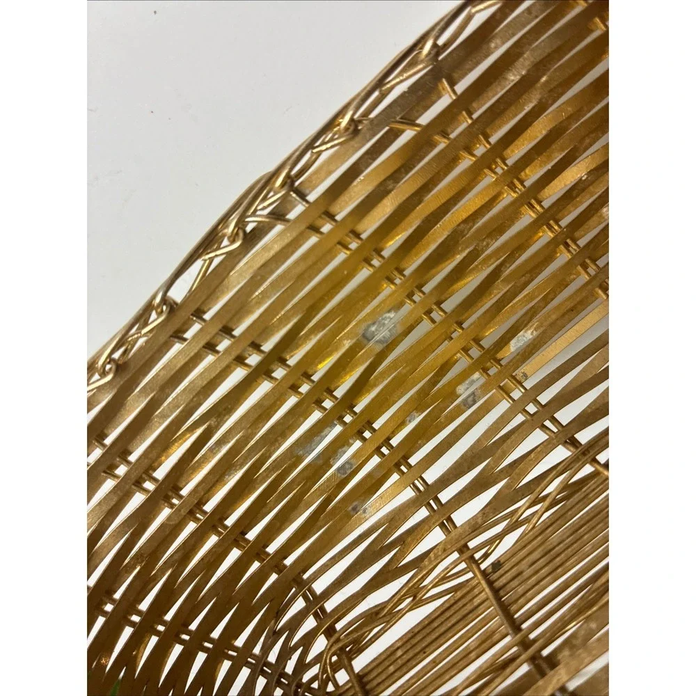 Metal Wire Basket Gold Woven Oblong Crackers Trinket Hand Towel Small‎ Vintage